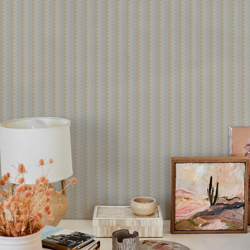 Chevron Basket Weave Timeless Quilted Feel Jute Design Wallpaper - Tan