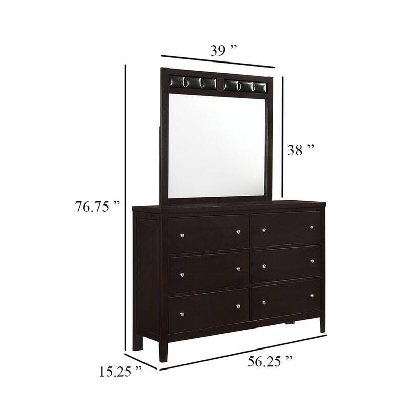 Con Wide Dresser with Wide Top Mirror, 6 Drawers, Brown Wood