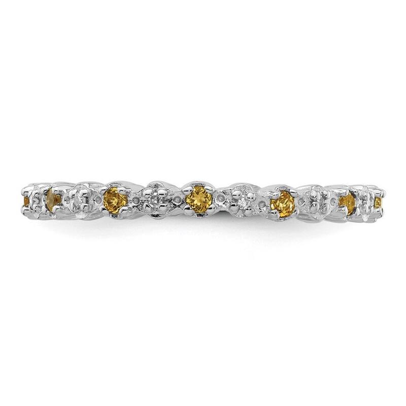 Curata 925 Sterling Silver Polished Prong set Stackable Expressions Citrine and Diamond Ring