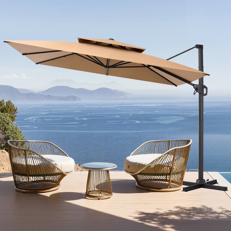 Pellebant 10'X10 FT Outdoor Patio Square Cantilever Umbrella with Double Top