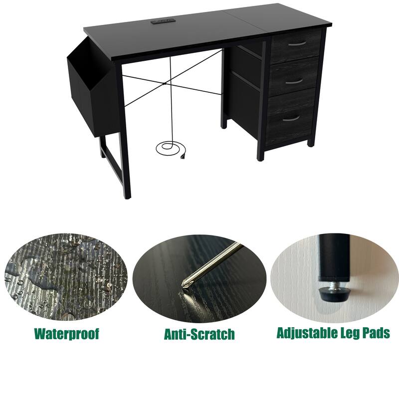 47.3"office desk with power outlet,3 drawers,Large Side Pocket,computer desk,Writing desk,Vanity table