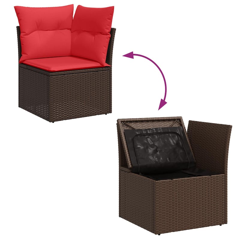 vidaXL 11 Garden Sofa Set with Cushions Black/Brown/Grey Poly Rattan - 135.4 x 73.8 x 27.2