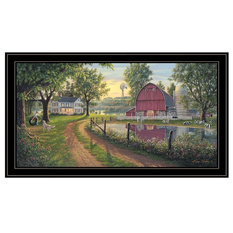 TrendyDecor4U Farmhouse "The Road Home" Framed Print Wall Art by Kim Norlien - Earthtone