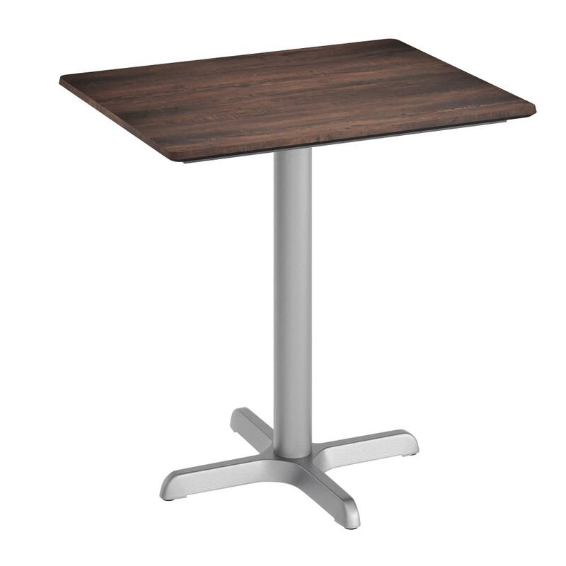 Commercial All-Weather HPL Tabletop with Crisscross Base - 29.75"W x 23.75"D x 31.25"H - Dark Brown/Silver Base