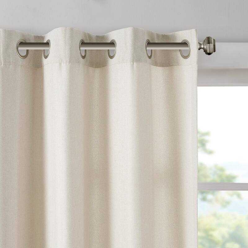 Plaid Rod Pocket and Back Tab Curtain Panel with Fleece Lining - Natural