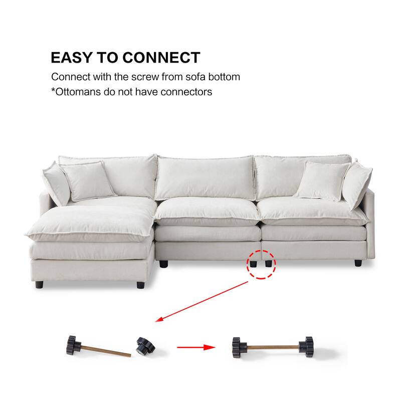 105" L-Shaped Modular Sectional Sofa with Ottoman, Soft Chenille Upholstery, 3-Seater Couch