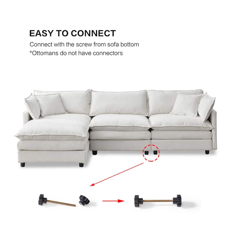 L Shaped Modular Sectional Sofa, Comfy Chenille Deep Seat Cloud Sofa, Upholstered 3 Seat Sofa with Removable Ottoman