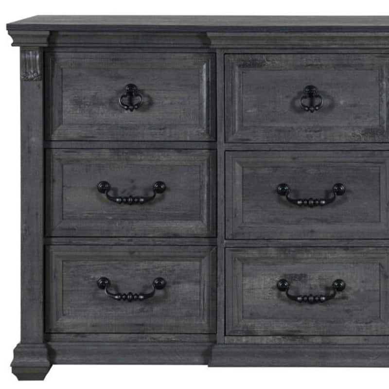 HomeRoots 64" Gray Wood Nine Drawer Triple Dresser