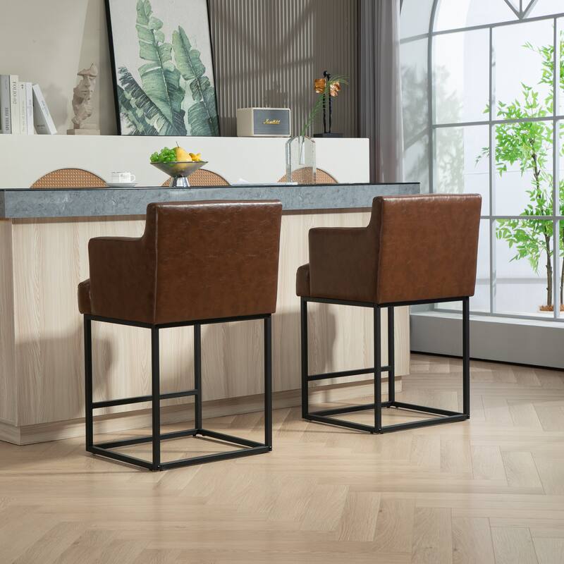 House Hold Counter Height Bar Stools Set of 2,Modern Square PU Bar Stool