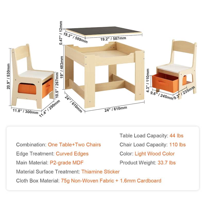 Kids Table and Chair Set, Wooden Activity Table with Storage Space and Boxes