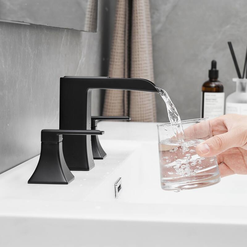 Double Handle Three-Hole Bath Waterfall Faucet with Drain