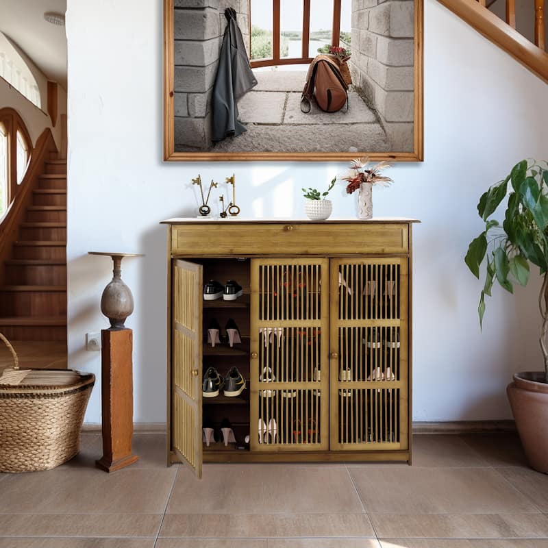 39" Tall Freestanding Bamboo Shoe Rack Storage Cabinet - 4-Tier