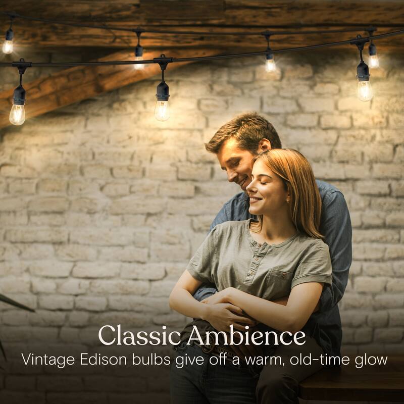 Brightech Ambience Pro 15 Light 48 Ft. Outdoor Plug-in LED S14 Edison Bulb String-Light 2700k Soft White