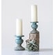 preview thumbnail 9 of 38, Sculptural Terracotta Pillar Candle Holder BLU1 - 5.5" W x 7" H - Blue I