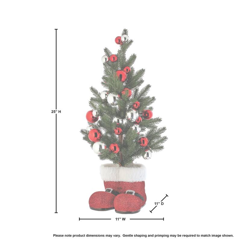 25" Tree With Balls In Santa Boots