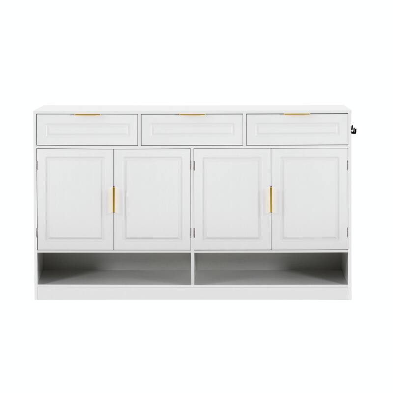 59.1" Multi-Functional Storage Buffet with Adjustable Shelf and Open Storage Compartments