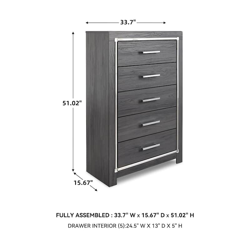 Lodanna Five Drawer Chest - Contemporary Style - Gray