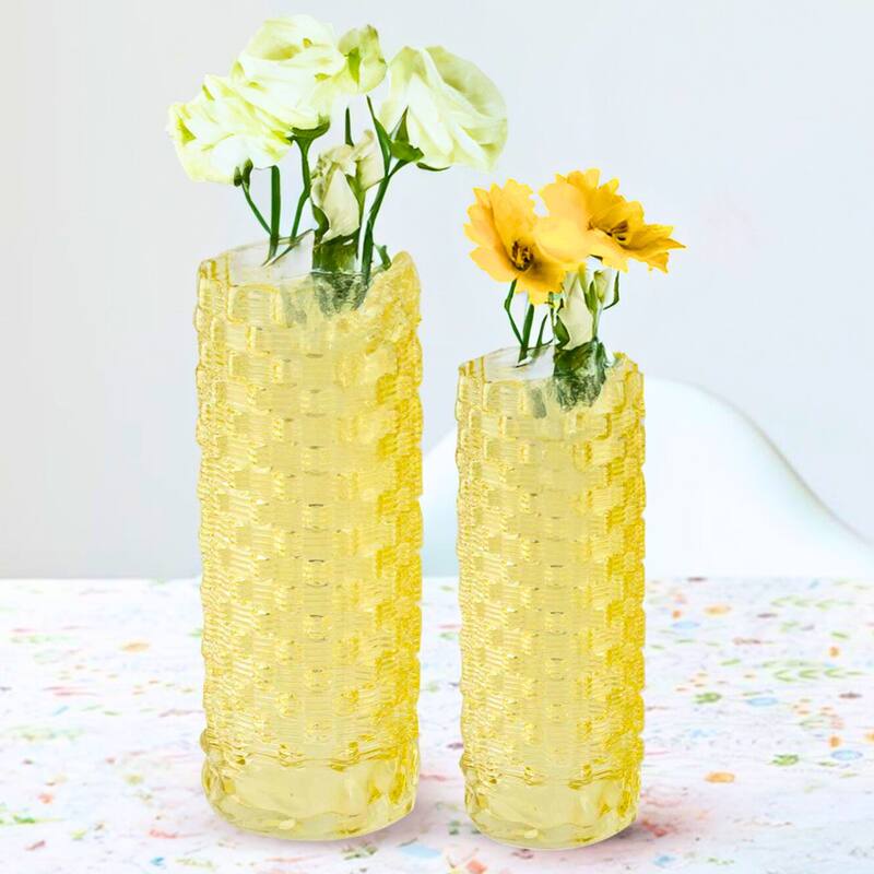 Set of 2 Tall Speckled Sandstone Ceramic Oblong Table Vases for Decor