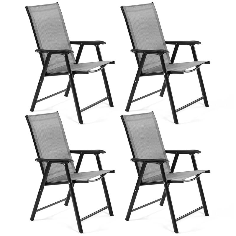 Yaheetech 4pcs Folding Dining Chairs Patio Dining Chairs with Backrest and Armrests - Grey