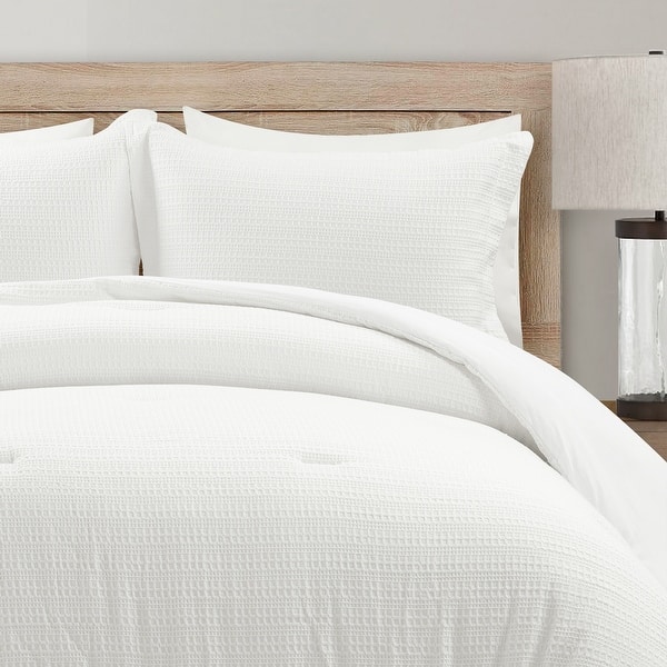 King Size Lush Decor Haniya Solid Waffle Woven Cotton Textured Comforter Set - White - King