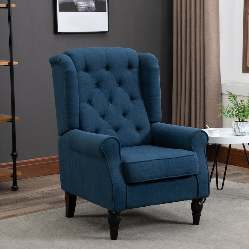 Blue Modern 29.25" High Back Upholstered Buttons Tufted Accent Chair with Rounded Cushioned Armrests and Thick Padded Seat