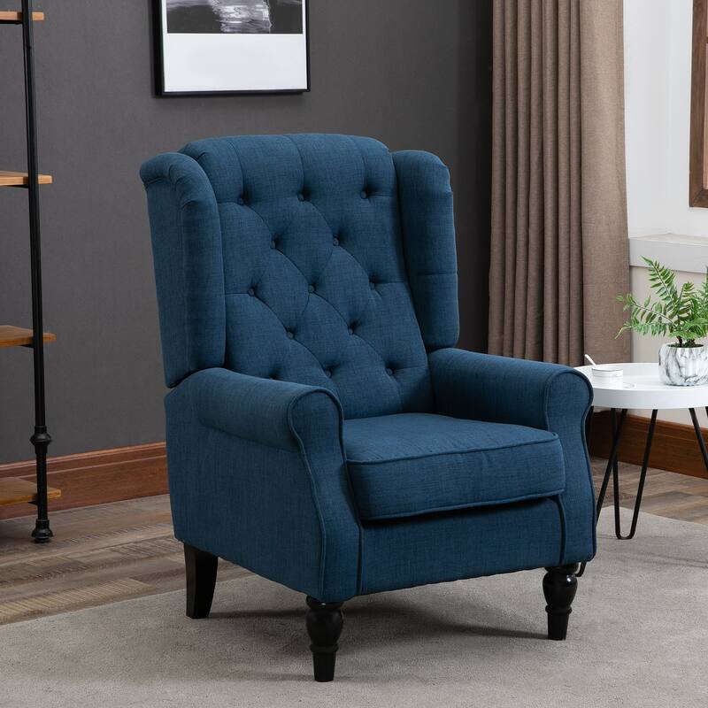 Modern 29.25" High Back Upholstered Buttons Tufted Accent Chair with Rounded Cushioned Armrests and Thick Padded Seat