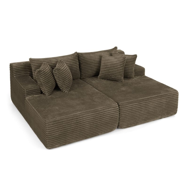 Compressed Two-seater Lazy Velvet Fabric Sofa Lounge Chair