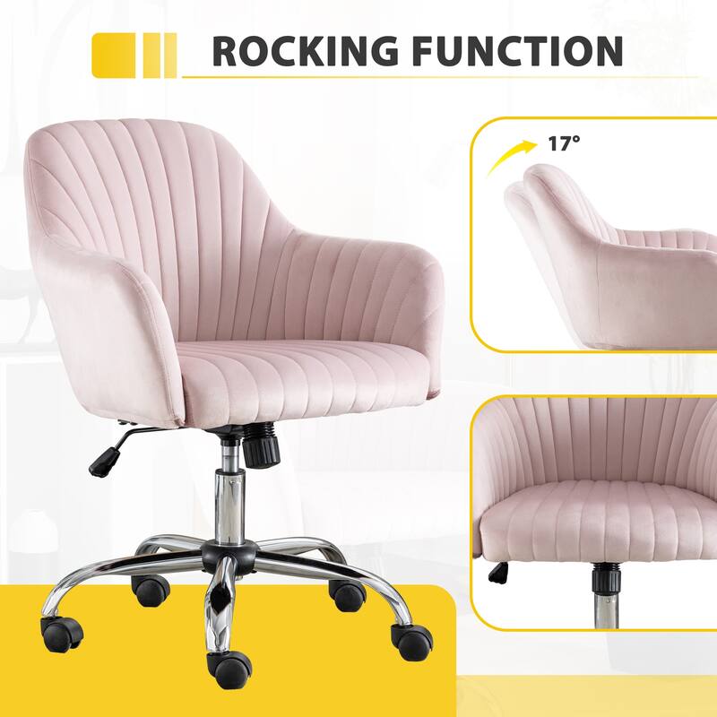 Modern Velvet Accent Chair with Adjustable Height and Rolling Casters