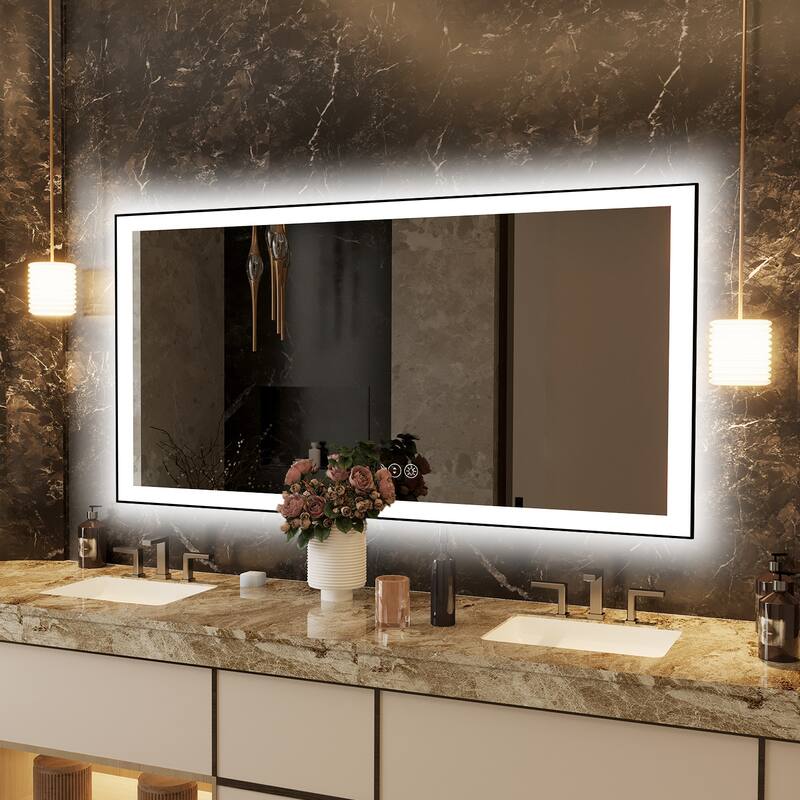 QuivaraView Premium Black Aluminum Framed LED lighting Vanity Mirrors - 60" x 28"