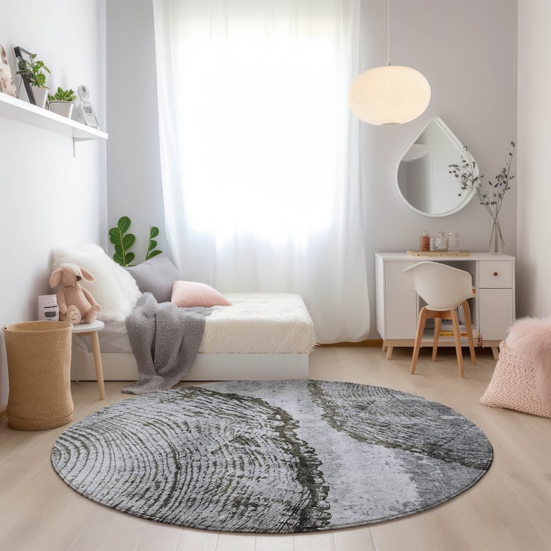 Machine Washable Indoor/ Outdoor Chantille Modern Pop Rug - Grey - 8' x 8'