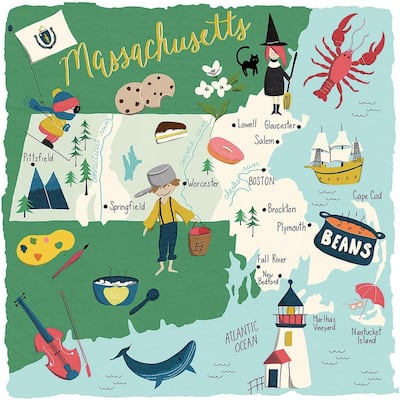 Massachusetts Home 4-Pack Absorbent Stone Coasters with Protective Cork Backing 4" Square Made in The USA Easily Wipes Clean