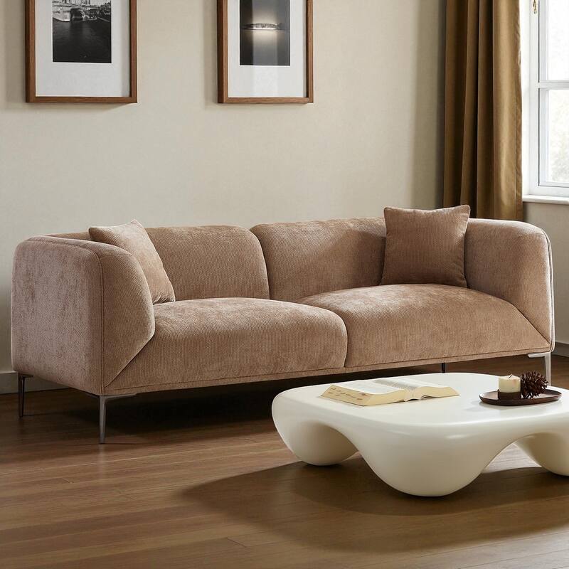 82.6" Modern Curved Boucle Sofa, Thick Cushions & Solid Wood Frame, Cozy Living Room Couch for Reading & Movie Nights
