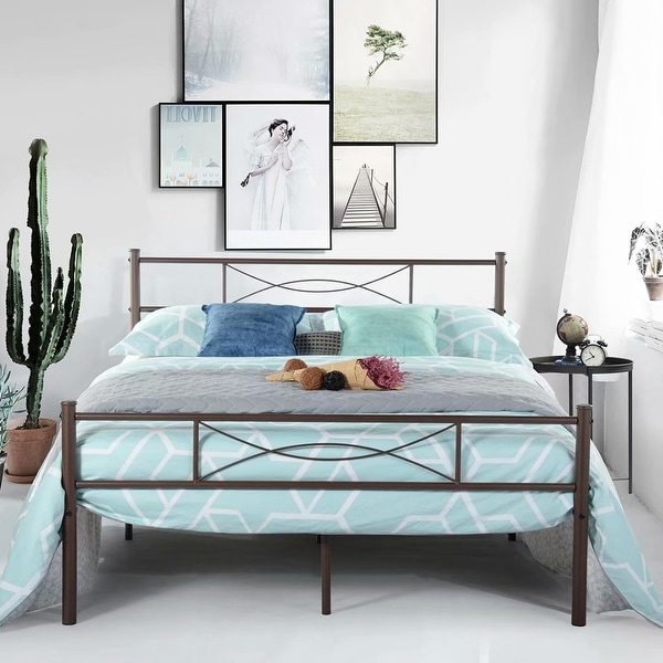 Simlife Easy to Set -up Twin/Full Metal Bed Frame (Coffee) - Coffee
