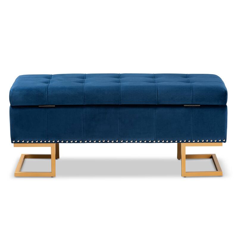 Ellery Luxe and Glam Velvet and Gold Finished Metal Storage Ottoman