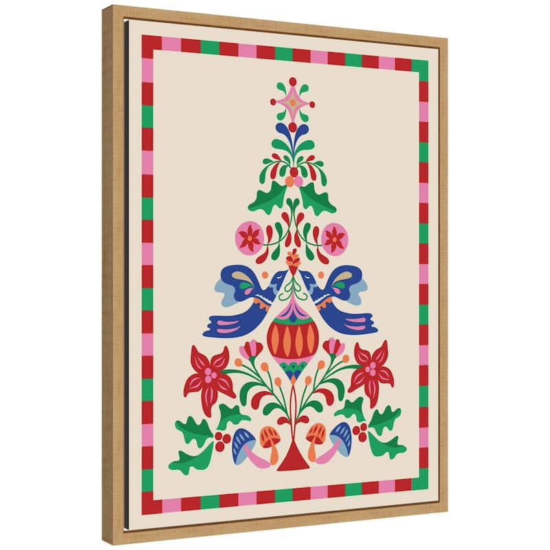 Kate and Laurel Sylvie Framed Canvas Folk Art Christmas Tree by Rachel Lee - Brown