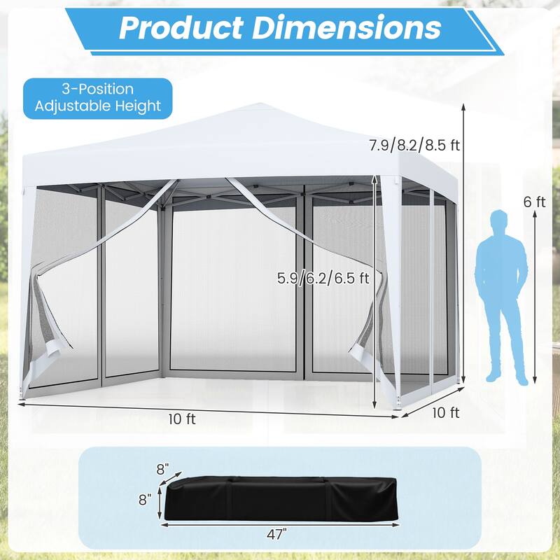 Gymax 10 FT x 10 FT Pop-Up Canopy Tent w/ Mesh Netting Carry Bag 8