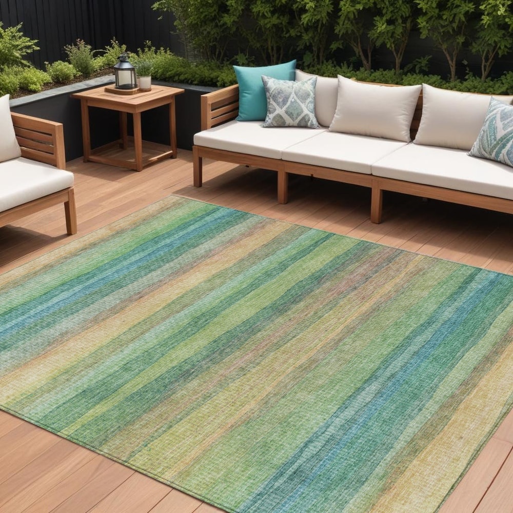 HomeRoots Striped Transitional Rectangle Outdoor Rug