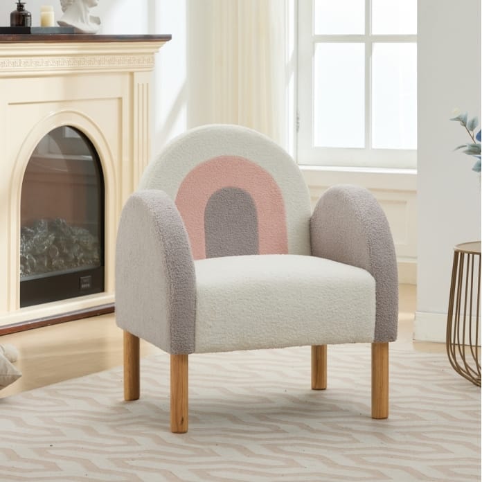 Accent Chair Sofa, Toddler Fabric with Solid Wooden Frame, Rainbow Design - Multicolor