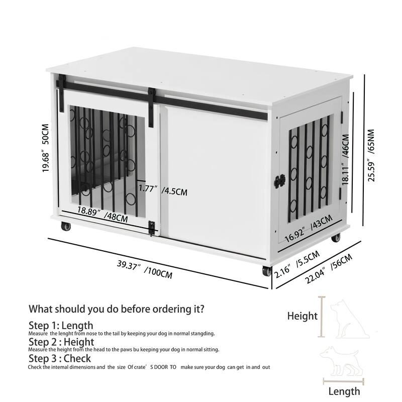 Modern Wooden Dog Crate Furniture with Sliding Barn Door and Side Door