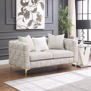 Linen Fabric Foam Cushions Couch Handcrafted Weave Loveseat Sofa for ...