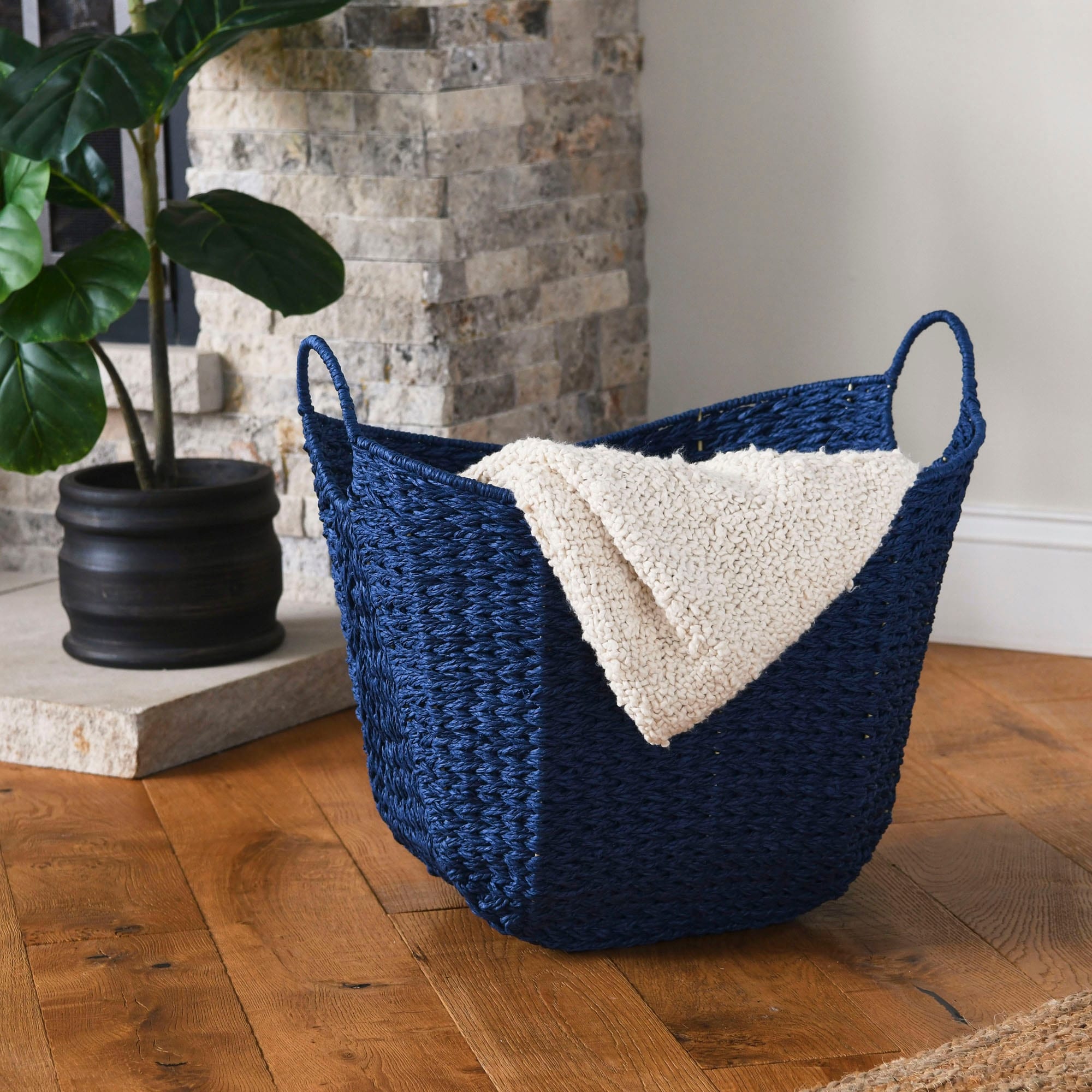 Woven Paper Rope Storage Basket with Handles