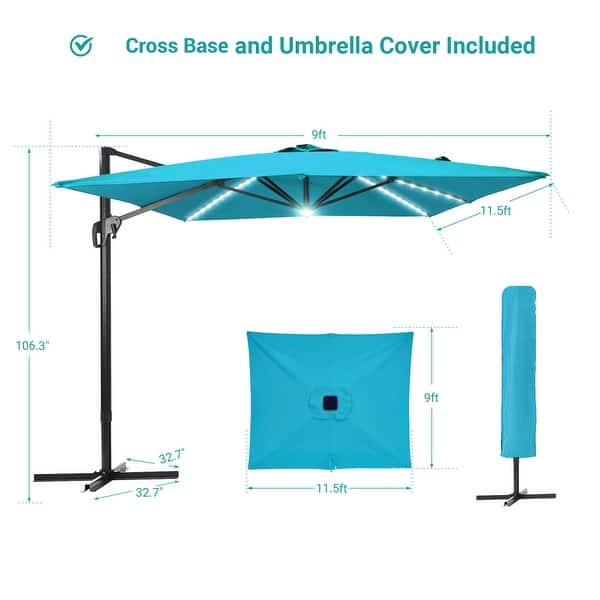 dimension image slide 6 of 7, BONOSUKI 11.5x9FT LED Cantilever Patio Umbrella with 360 Rotation