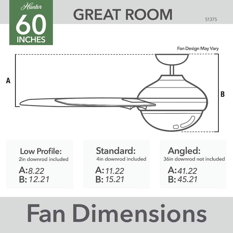 Hunter 60" WiFi Phenomenon Ceiling Fan w/LED Light, Wall Control - Windmill - SMART FAN! ENERGY STAR!
