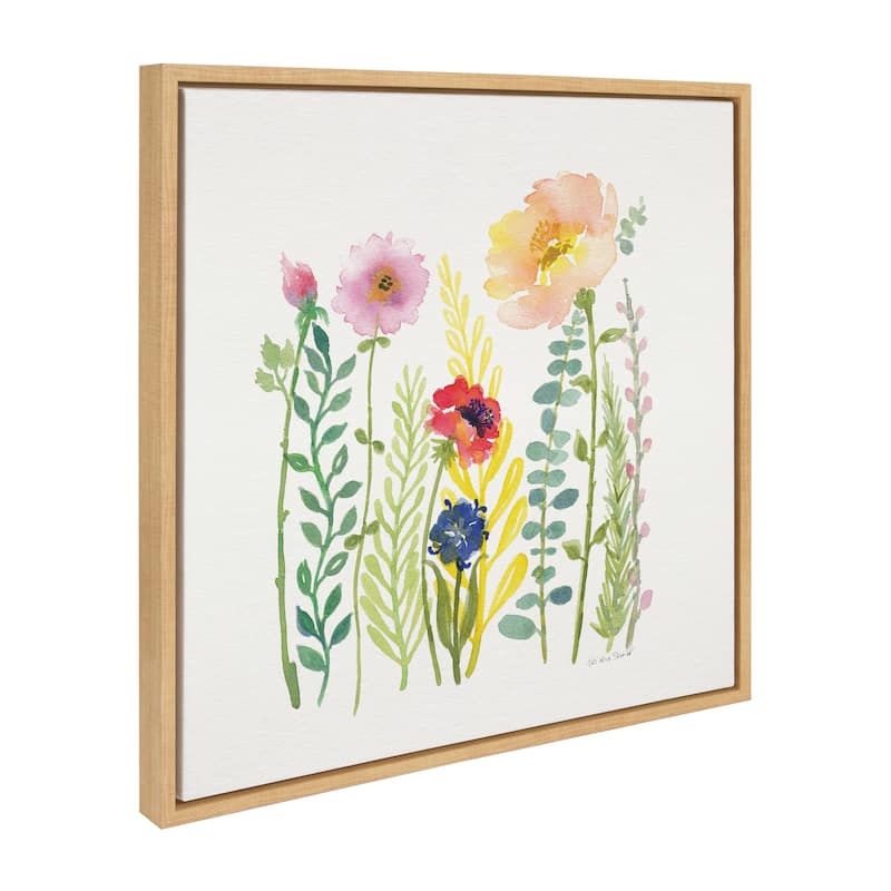 Kate and Laurel Sylvie Flower and Ferns Framed Canvas by Patricia Shaw - 22x22 - Plastic - Natural