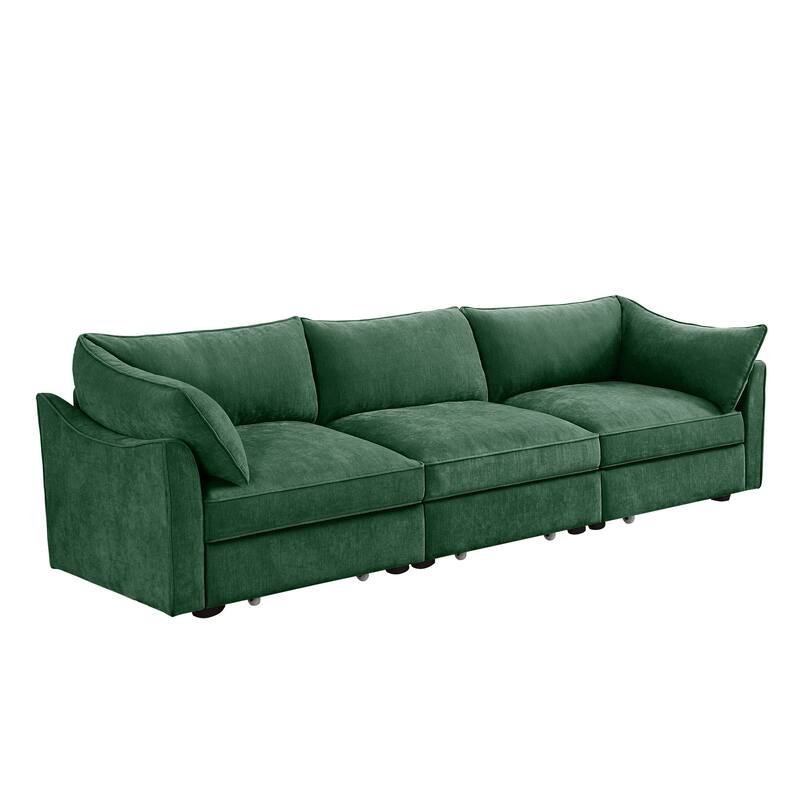 3-Seater Large Wide & Deep Sofa with Pull out Drawers Under Each Seat, Crescent-Shaped Armrests and Wraparound Back