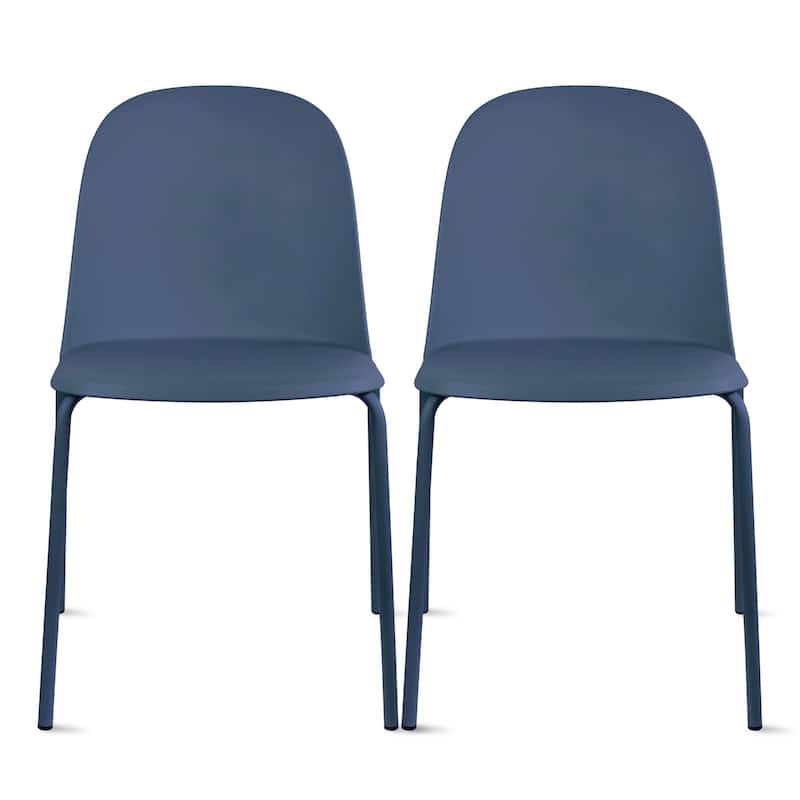 Set of 2 Plastic Dining Chairs For Kitchen Office Business Cafe Guest Waiting Room Event Party Outdoor Patio Hotel - Blue