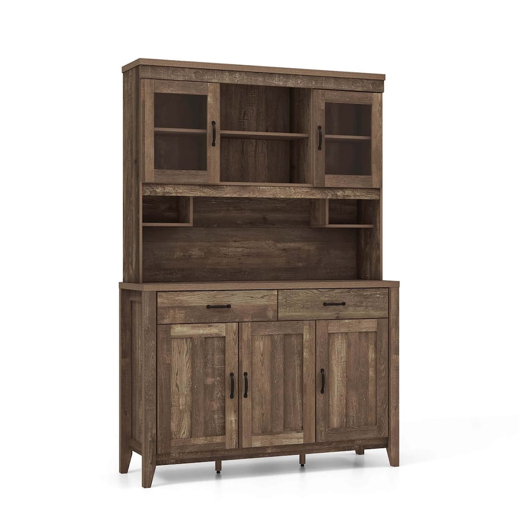 Costway Kitchen Pantry Cabinet with Microwave Countertop Double Glass - See Details