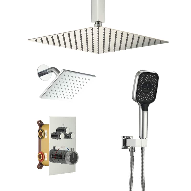 Celling 12 Inch Rainfall Shower Head 3 Function Thermostatic Shower System
