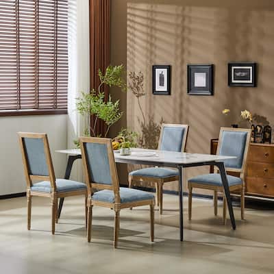 [Set of 4] French Country Dining Chairs - Elegant Cane Backrest & Upholstered Seats with Fluted Legs- Solid Rubberwood Frame