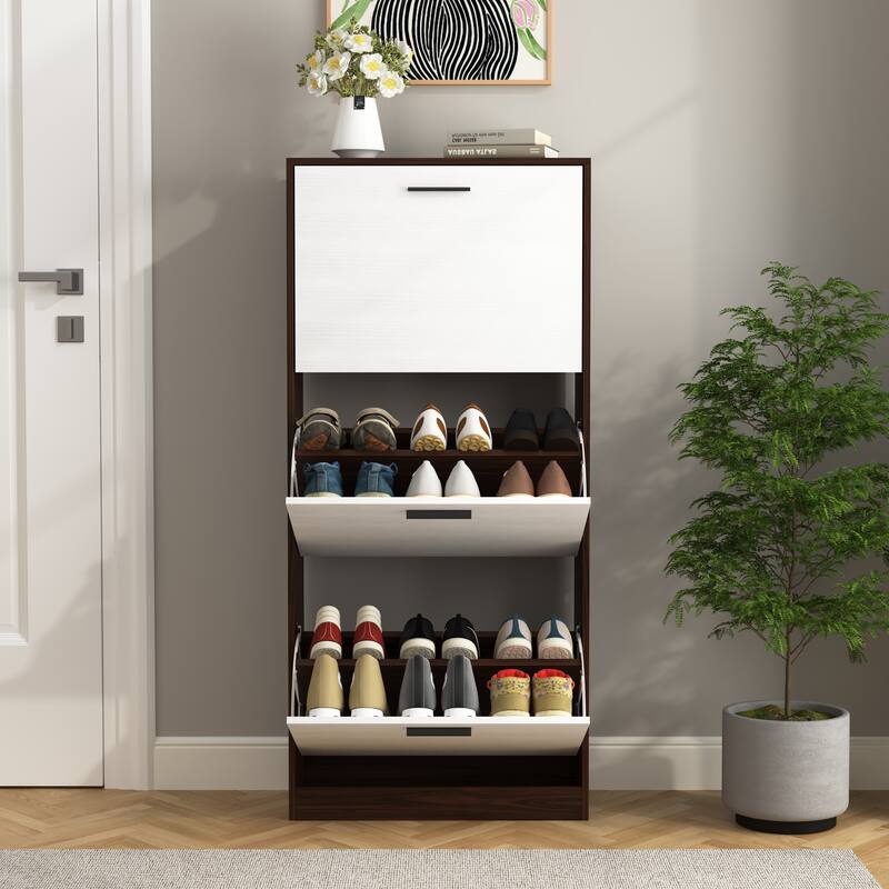 Shoe Storage Cabinet with 3 Flip Drawers&1 Drawer, Slim Freestanding Storage Racks